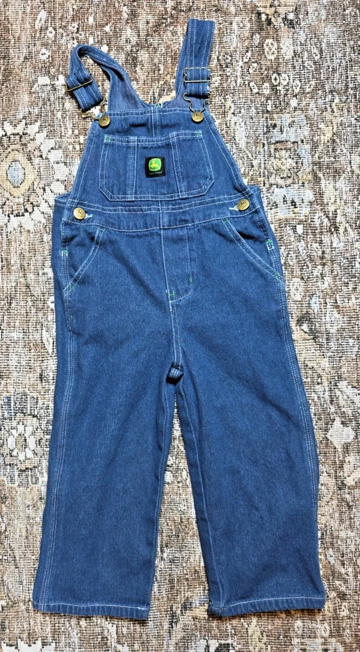 John Deere Kids Denim Bib Overalls 4T Adjustable Straps Unisex Farm Playwear